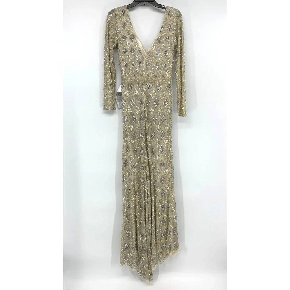 Mac Duggal Dress 5021 Geometric Embellished Evening Gown Long Sleeve - Picture 11 of 16